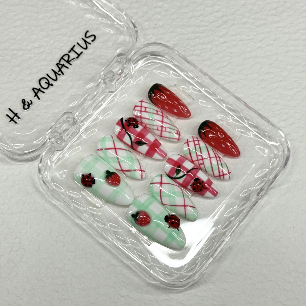 H&Aquarius SUMMER Collections 10PCS Handmade PressOn Nails REUSABLE 3D Gel fake nails acrylic press nails /Summer 2025 H&A-002