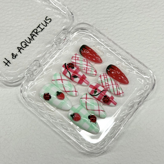 H&Aquarius SUMMER Collections 10PCS Handmade PressOn Nails REUSABLE 3D Gel fake nails acrylic press nails /Summer 2025 H&A-002