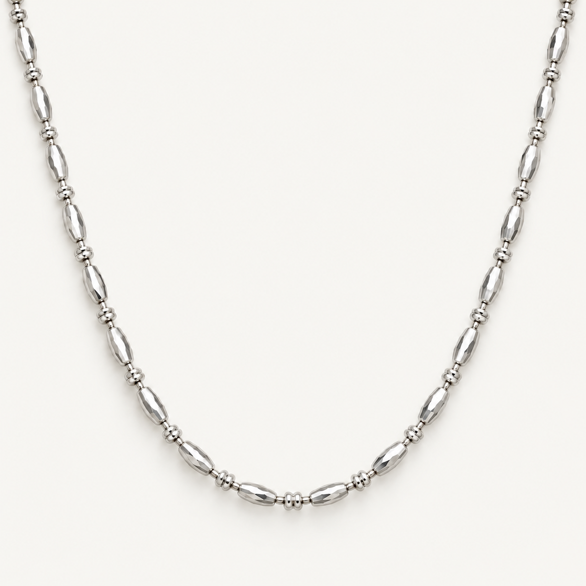 Silver Faceted Rice Bead Chain