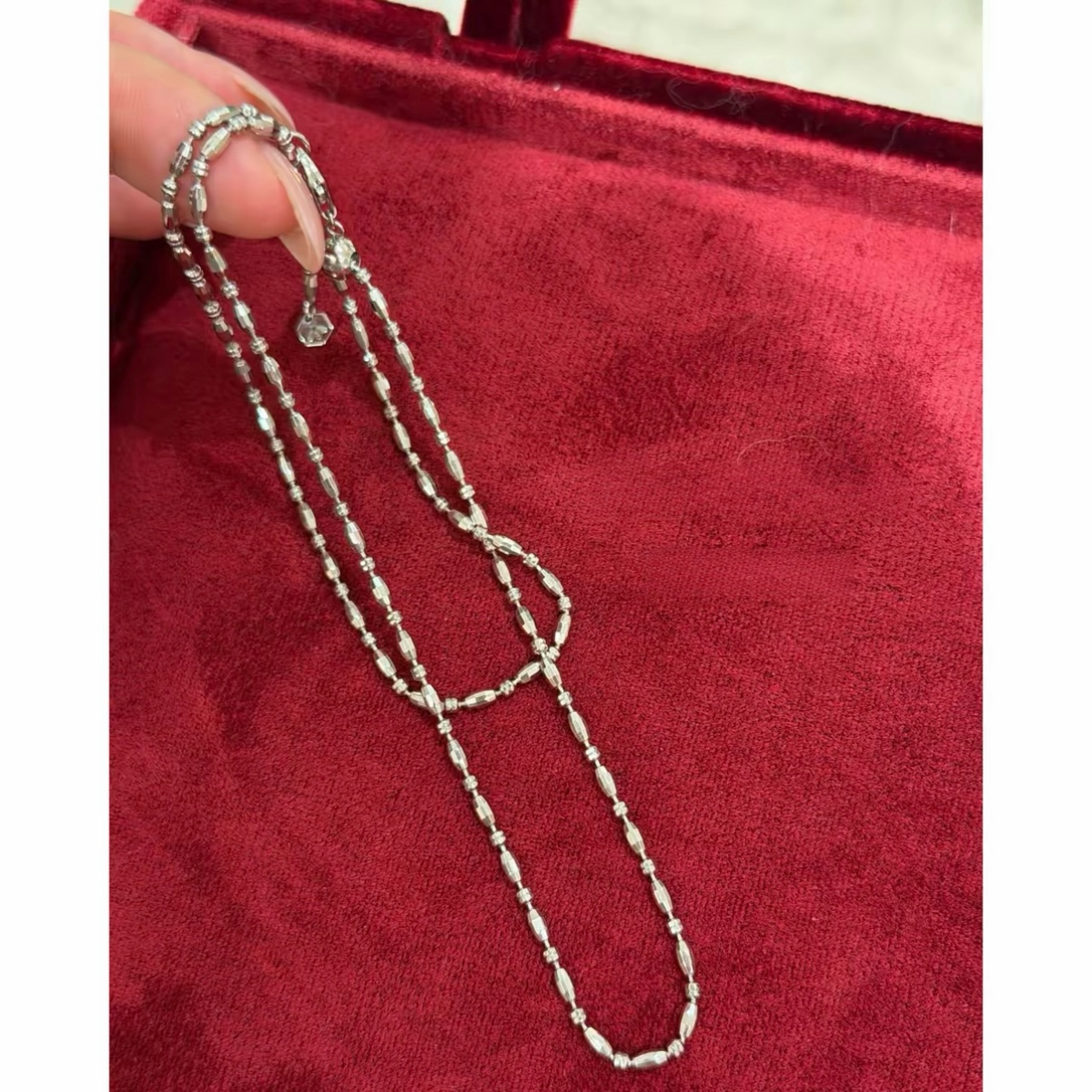 Silver Faceted Rice Bead Chain