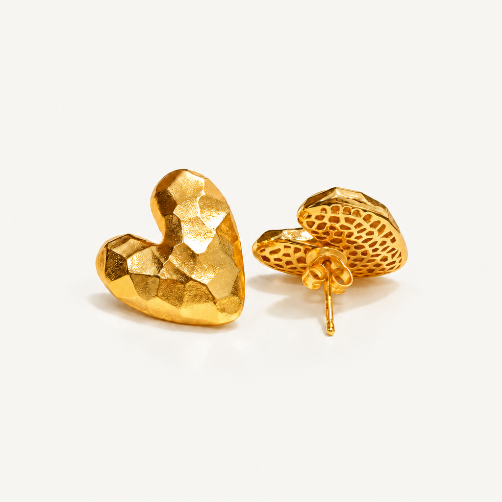 Hammered Heart Stud Earrings