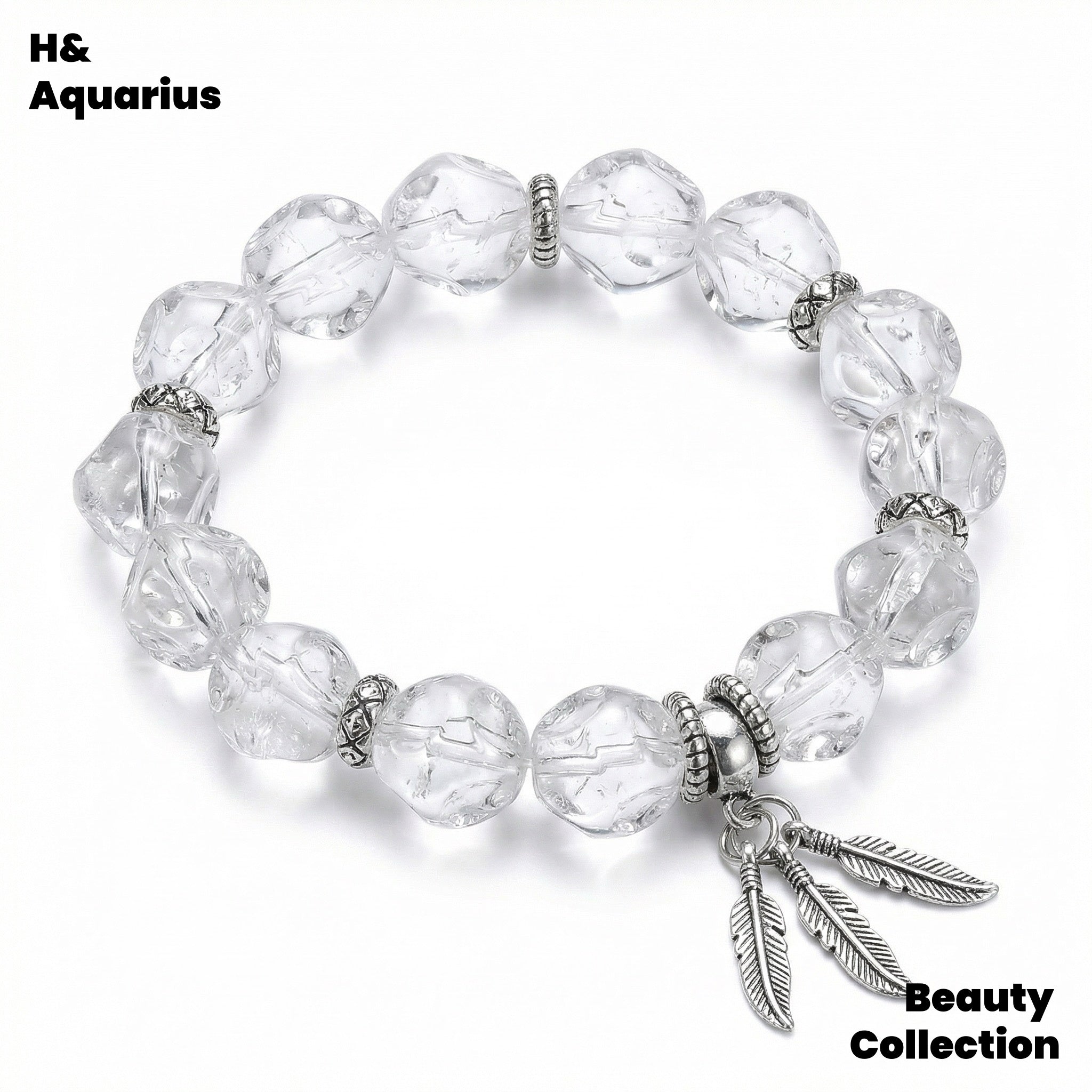 925 Silver Feather Bracelet - White Crystal Planet Bead Luxury Stackable Bracelet