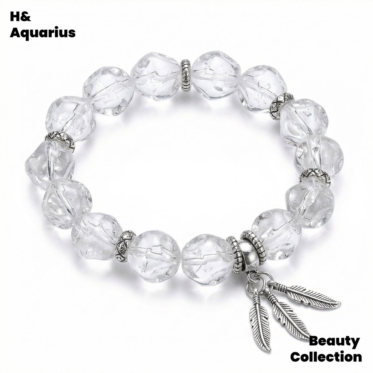925 Silver Feather Bracelet - White Crystal Planet Bead Luxury Stackable Bracelet
