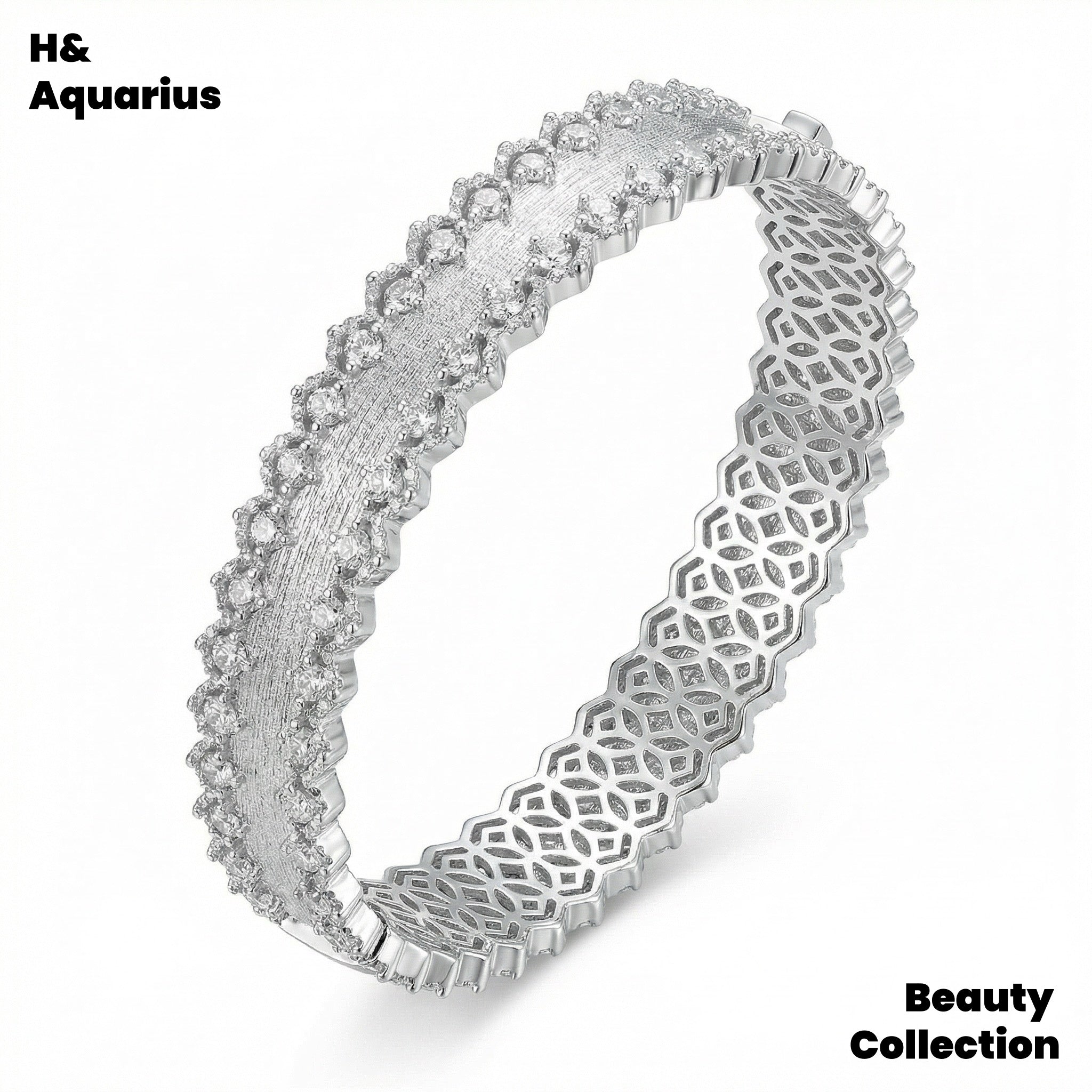 925 Silver & Zirconia Brushed Lace Bangle - Vintage Luxury Classic Bracelet