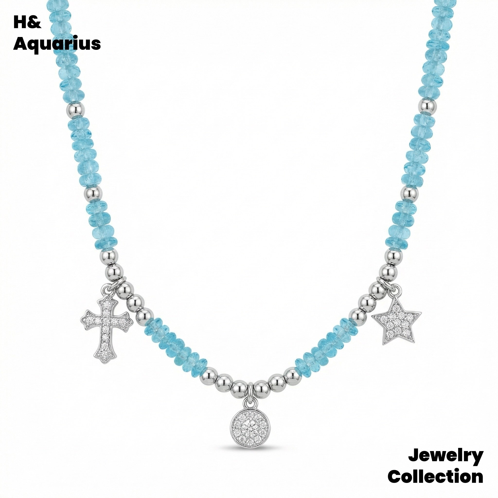 925 Silver & Zirconia Blue Wave Necklace - Elegant Handmade Summer Chain for Women