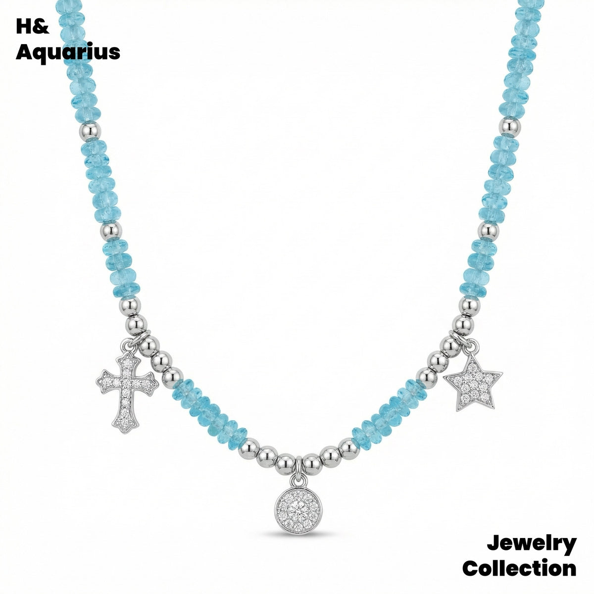 925 Silver & Zirconia Blue Wave Necklace - Elegant Handmade Summer Chain for Women