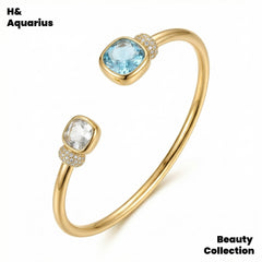Blue Ocean Bracelet - Natural Topaz Bangle with Certificate