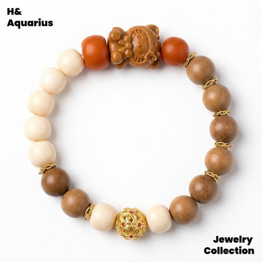 Cat Head / Duoduo Girl Bracelet - Natural Amber New Chinese Style Casual Bead Chain