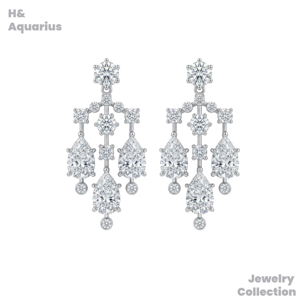 925 Silver & Zirconia Glass Curtain Drop Earrings - Luxury Tassel Dangle Earrings