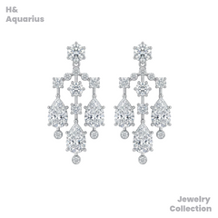 925 Silver & Zirconia Glass Curtain Drop Earrings - Luxury Tassel Dangle Earrings
