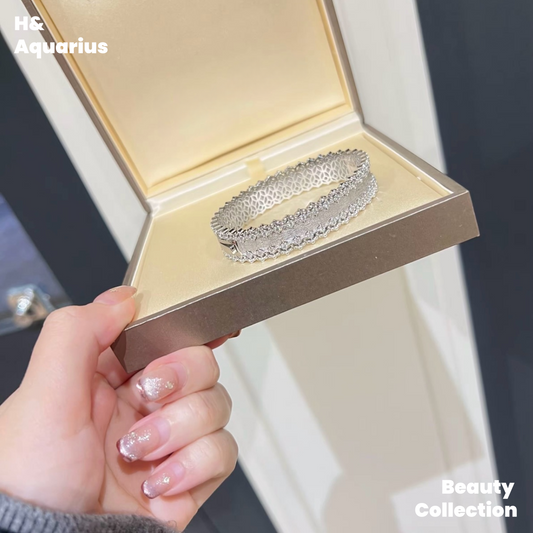 925 Silver & Zirconia Brushed Lace Bangle - Vintage Luxury Classic Bracelet