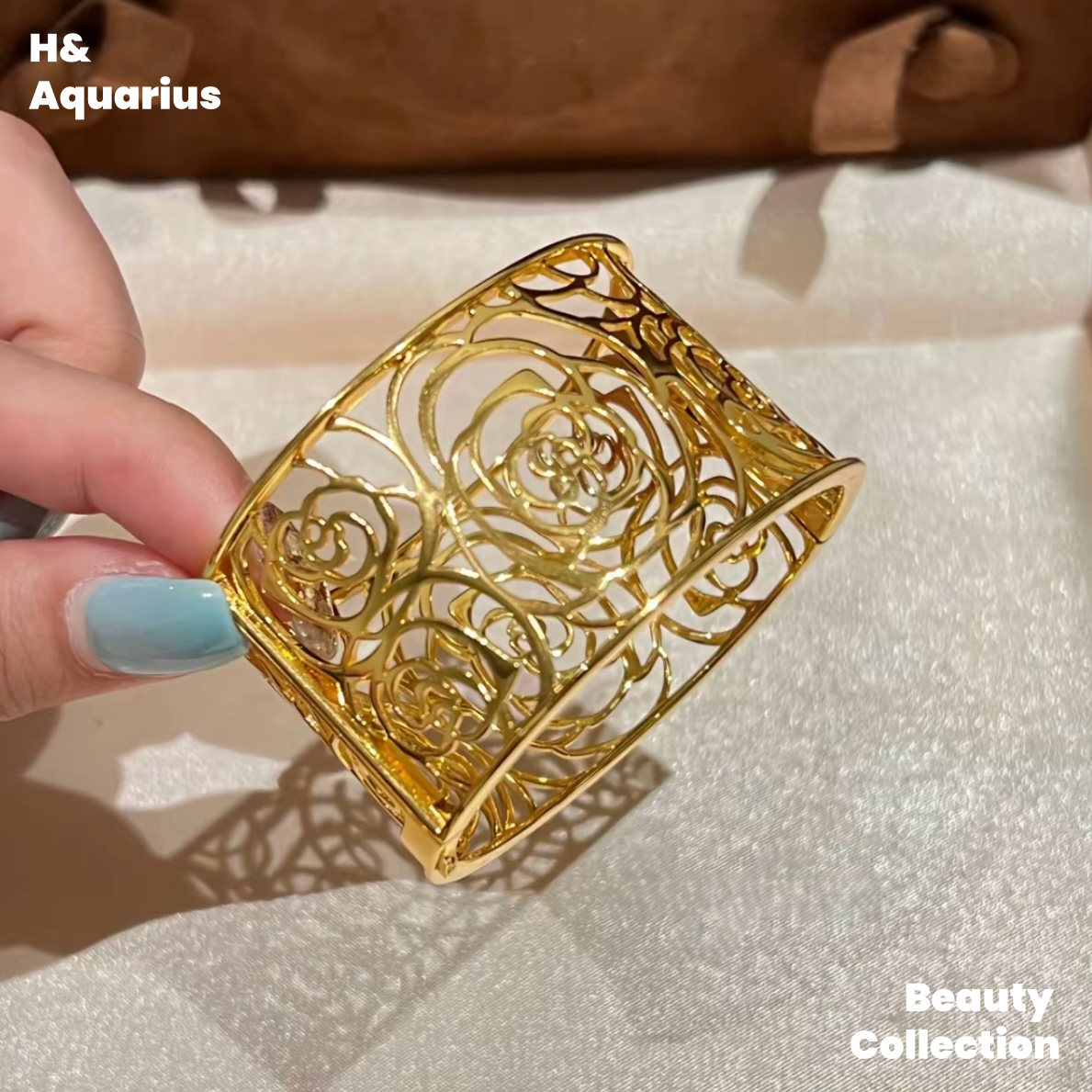 925 Silver Camellia Bangle - Gold Plated French Hollow Out Minimalist Bracelet