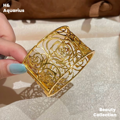 925 Silver Camellia Bangle - Gold Plated French Hollow Out Minimalist Bracelet