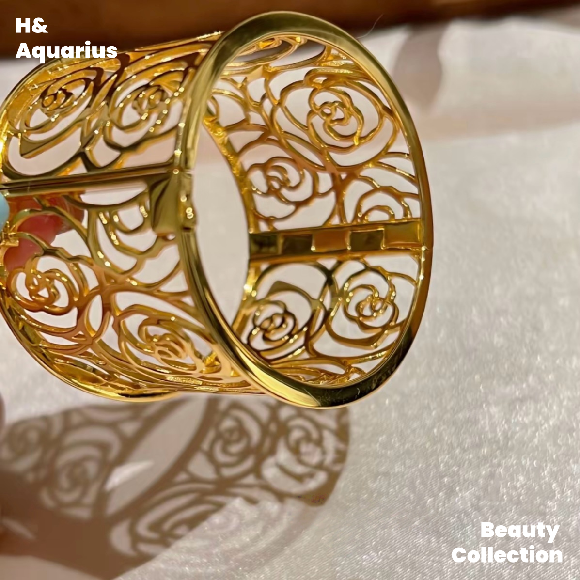 925 Silver Camellia Bangle - Gold Plated French Hollow Out Minimalist Bracelet