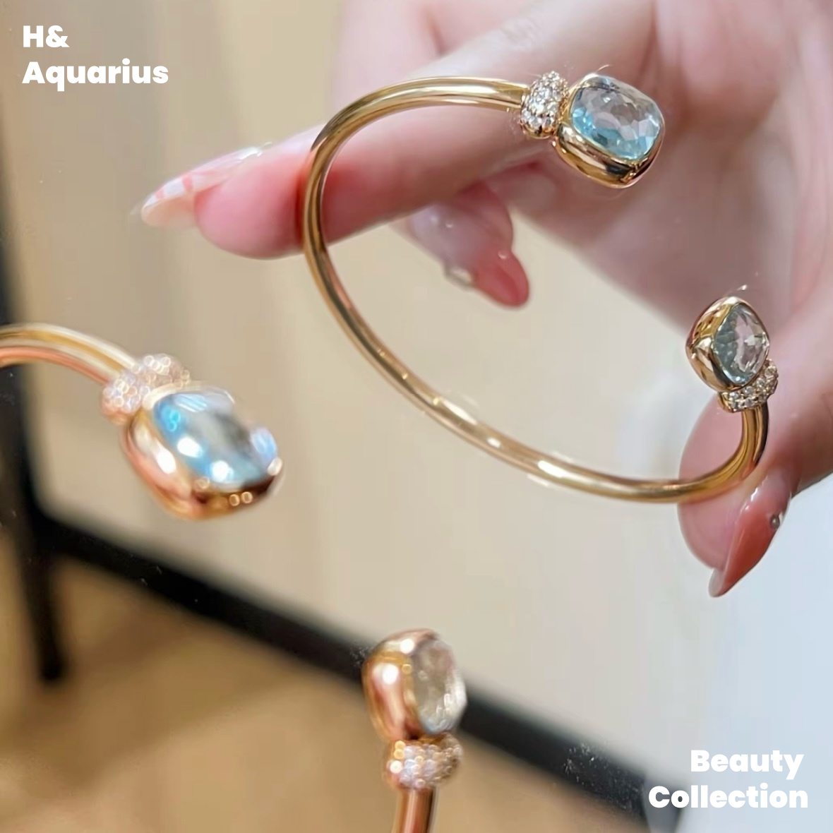 Blue Ocean Bracelet - Natural Topaz Bangle with Certificate