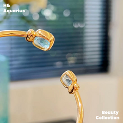 Blue Ocean Bracelet - Natural Topaz Bangle with Certificate