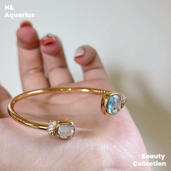 Blue Ocean Bracelet - Natural Topaz Bangle with Certificate