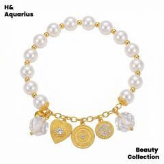 925 Silver & Imitation Pearl Bracelet - White Flame Whisper Gold Plated Luxury Chain for Women