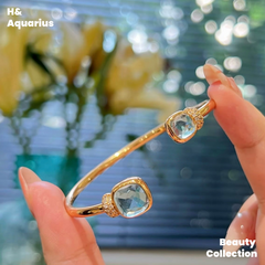 Blue Ocean Bracelet - Natural Topaz Bangle with Certificate