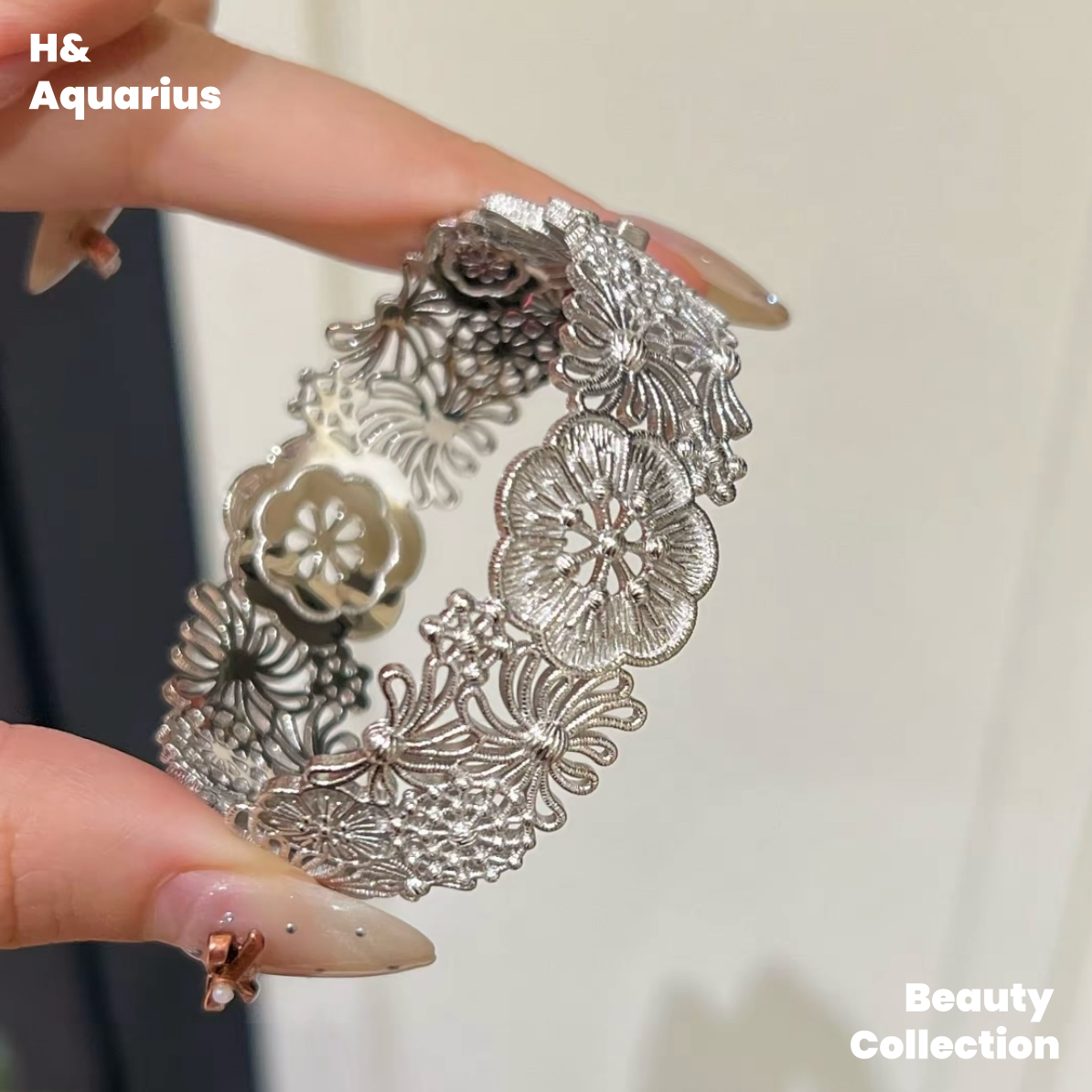 925 Silver Flower Vine Bangle - Heavy Silver Plated Handmade Hollow Floral Bracelet for Women