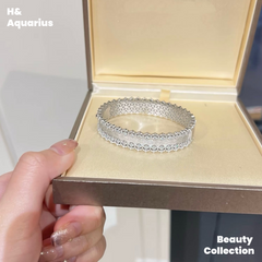 925 Silver & Zirconia Brushed Lace Bangle - Vintage Luxury Classic Bracelet