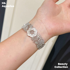 925 Silver Flower Vine Bangle - Heavy Silver Plated Handmade Hollow Floral Bracelet for Women